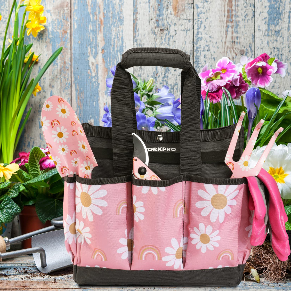 WORKPRO bag with donation badge highlighting Helping Women Now program