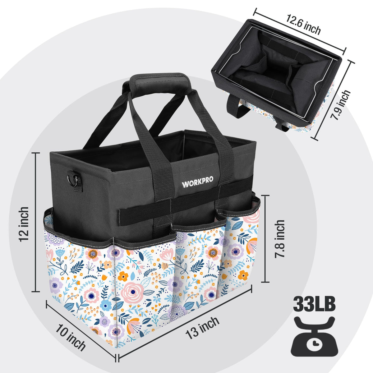 WORKPRO bag exterior pockets for handily storing frequently used tools.