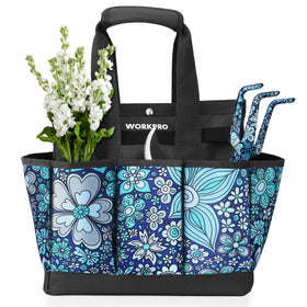 WORKPRO garden tool bag floral blue overview for organized gardening and easy access