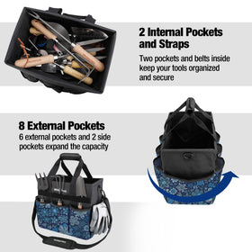 Interior pockets highlight orderly storage of hand tools