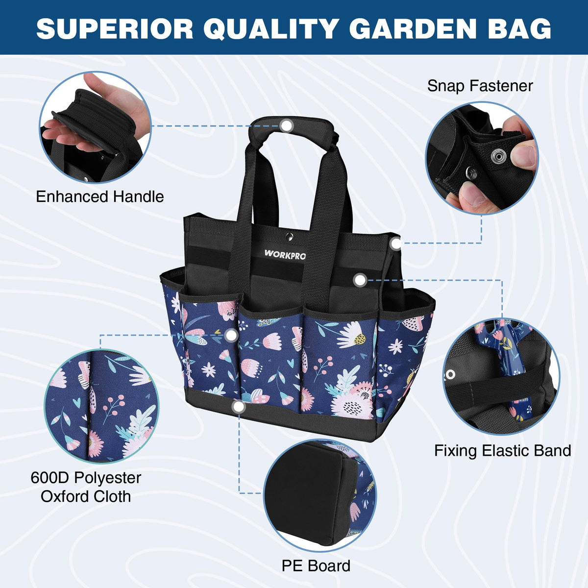 WORKPRO bag interior shows 12x12x6 inch storage space