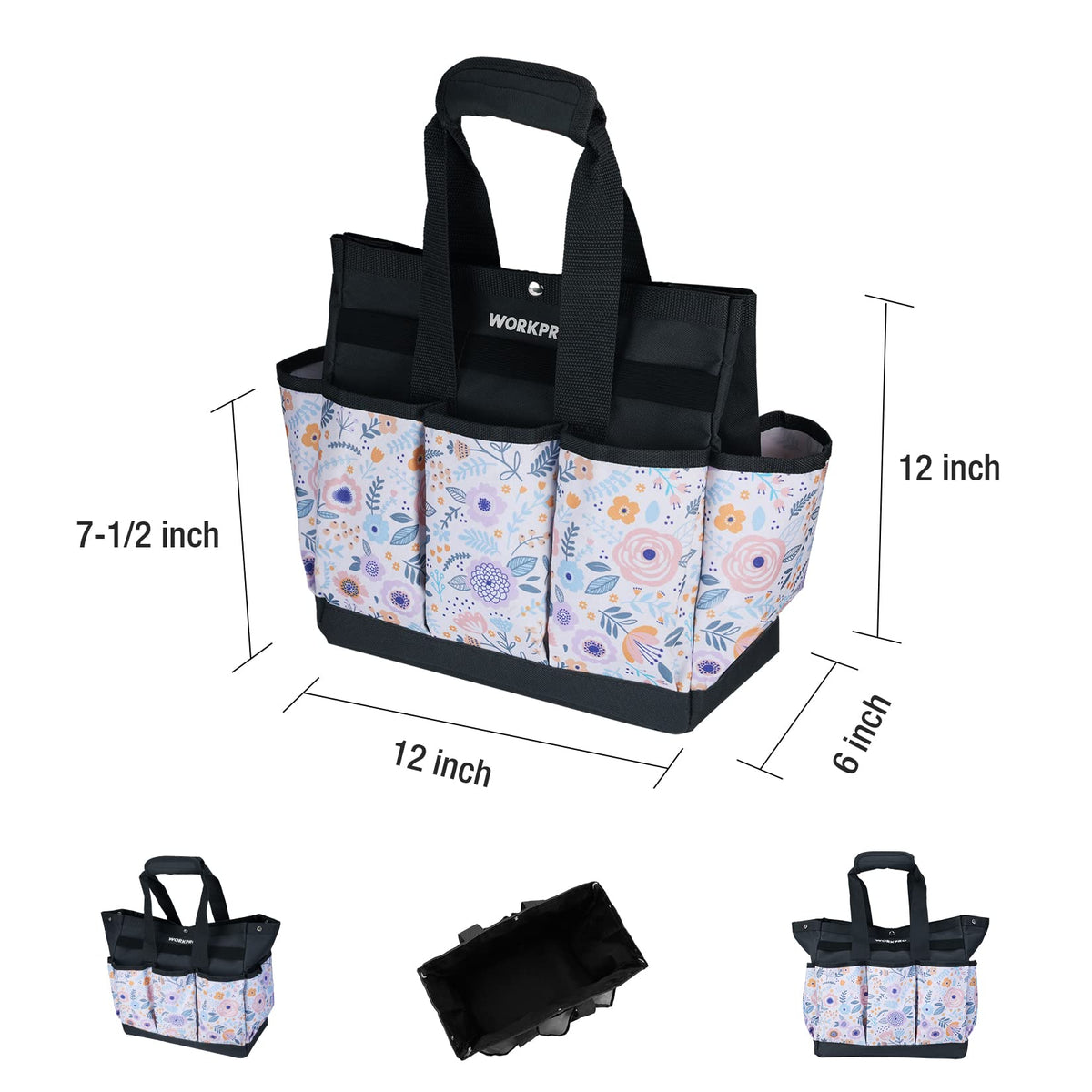 WORKPRO Garden Tool Bag open top shows organized interior space.