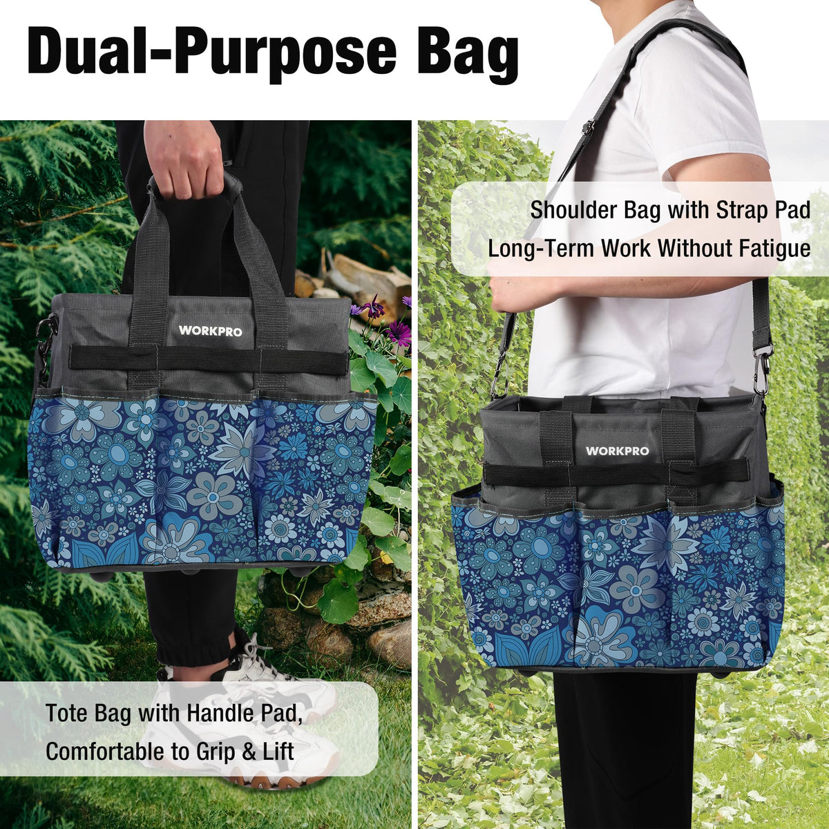 Padded strap and anti-slip handle reduce fatigue during transport