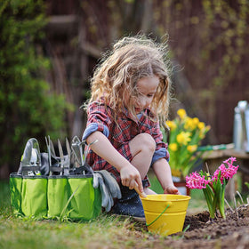 WORKPRO Garden Tool Bag side pockets hold spray bottles and small gear.