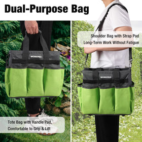 WORKPRO Garden Tool Bag Stand base keeps the bag upright when loaded.
