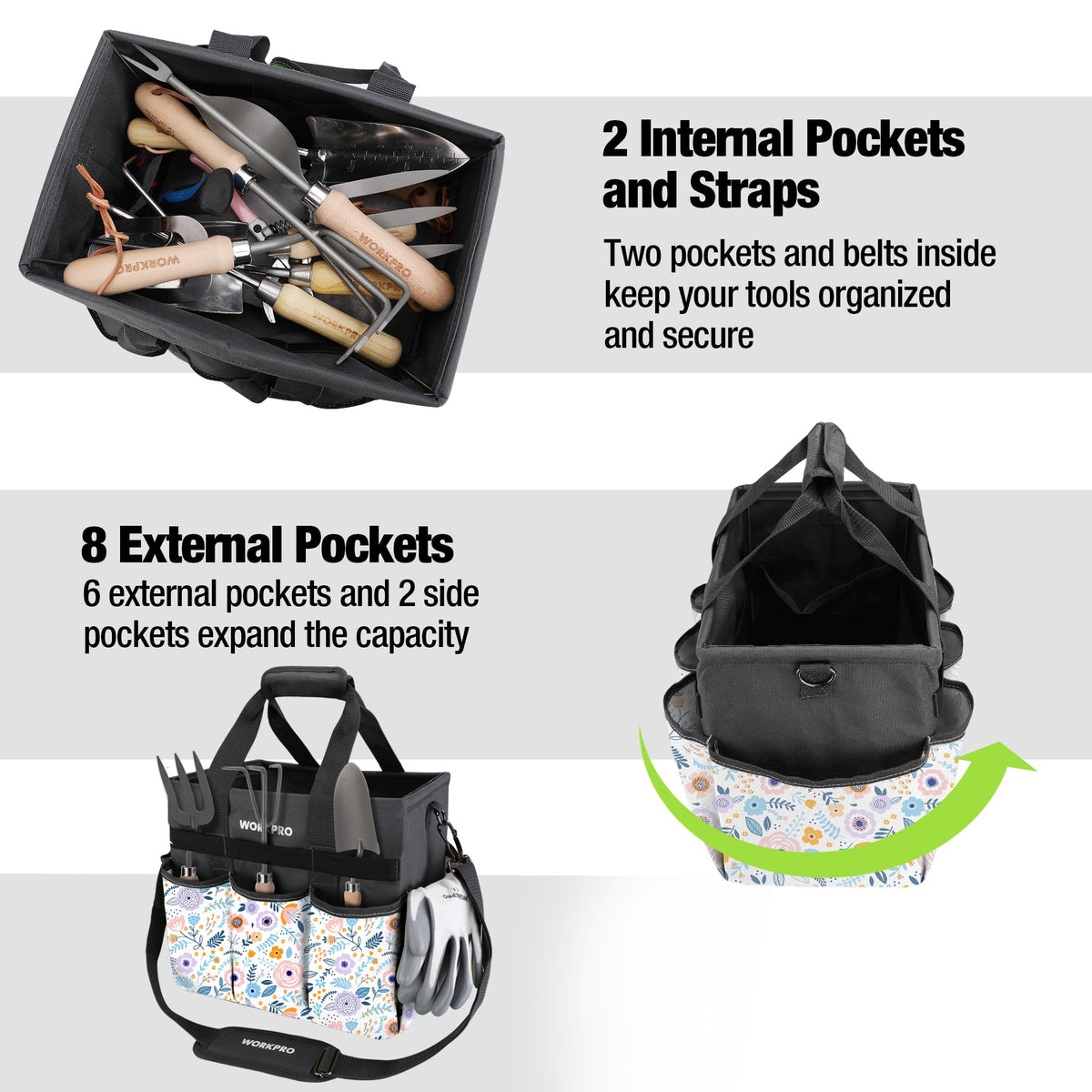 WORKPRO stand-up bottom design helps the bag stand upright easily.