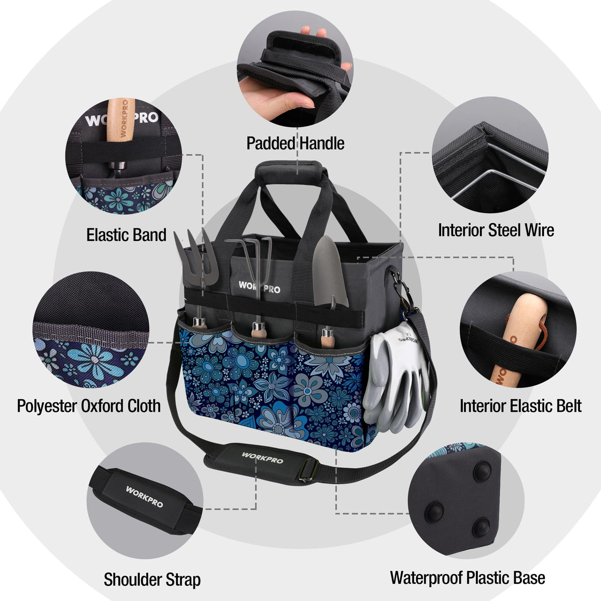 WORKPRO garden bag with standable base supports upright organization