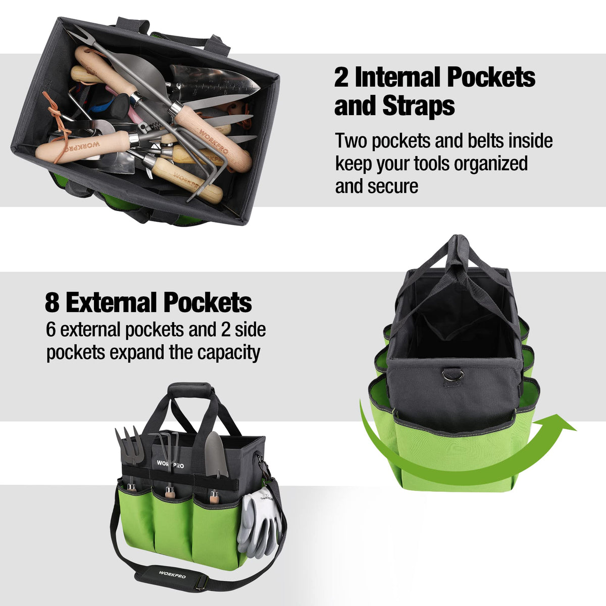 WORKPRO Garden Tool Bag Tear-resistant material resists wear for lasting use.