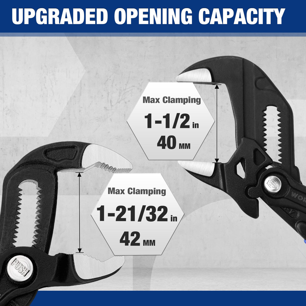 WORKPRO Groove Joint Pliers with wide opening for larger pipes
