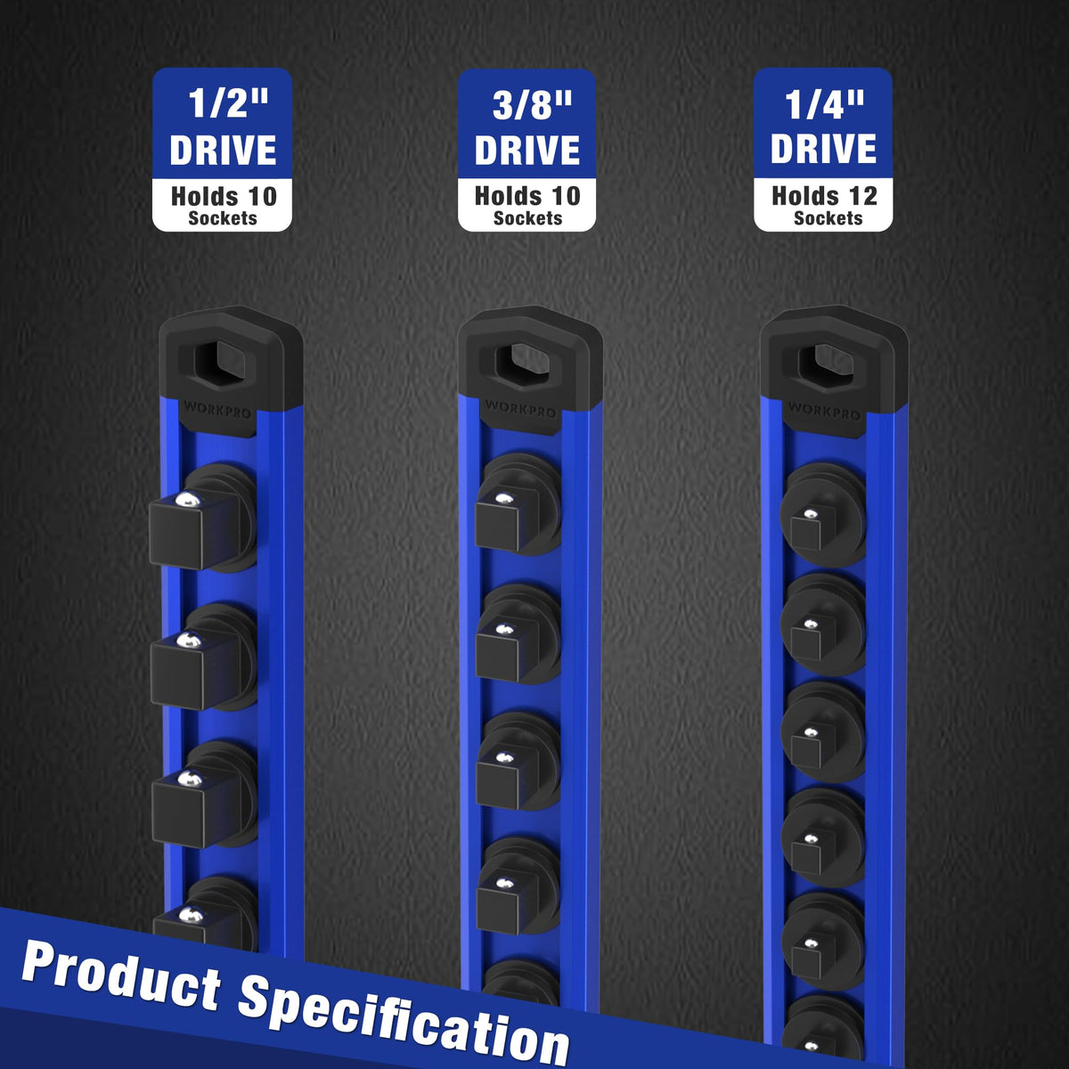 WORKPRO grooved rail surface enables smooth socket sliding