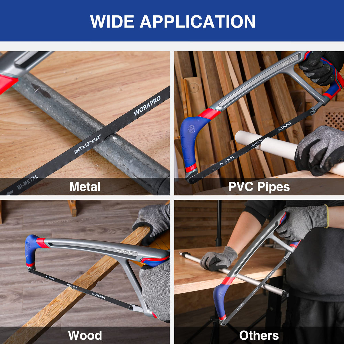 WorkPro hacksaw kit with extra blades for DIY projects