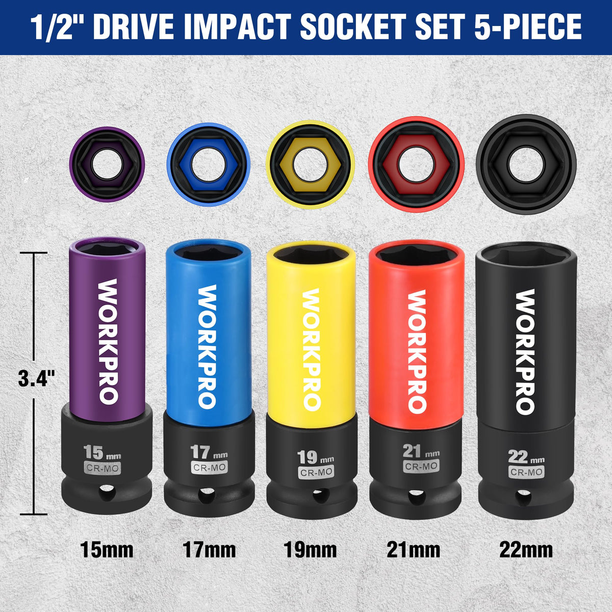 WORKPRO half-inch drive lug nut socket 19mm guards rims during maintenance