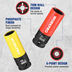 WORKPRO half-inch drive lug nut socket 22mm six-point design reduces rounding