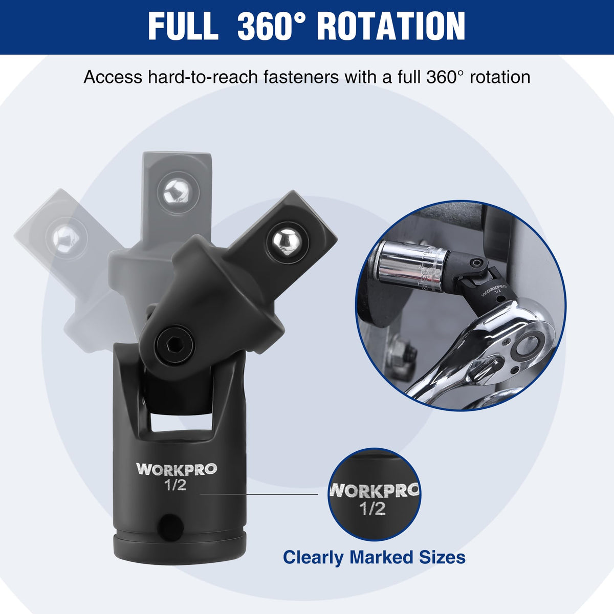WORKPRO half-inch drive socket adapter for size compatibility
