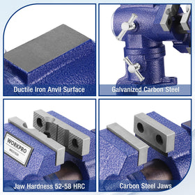 WORKPRO jaws hardened to 52–58 HRC for secure gripping