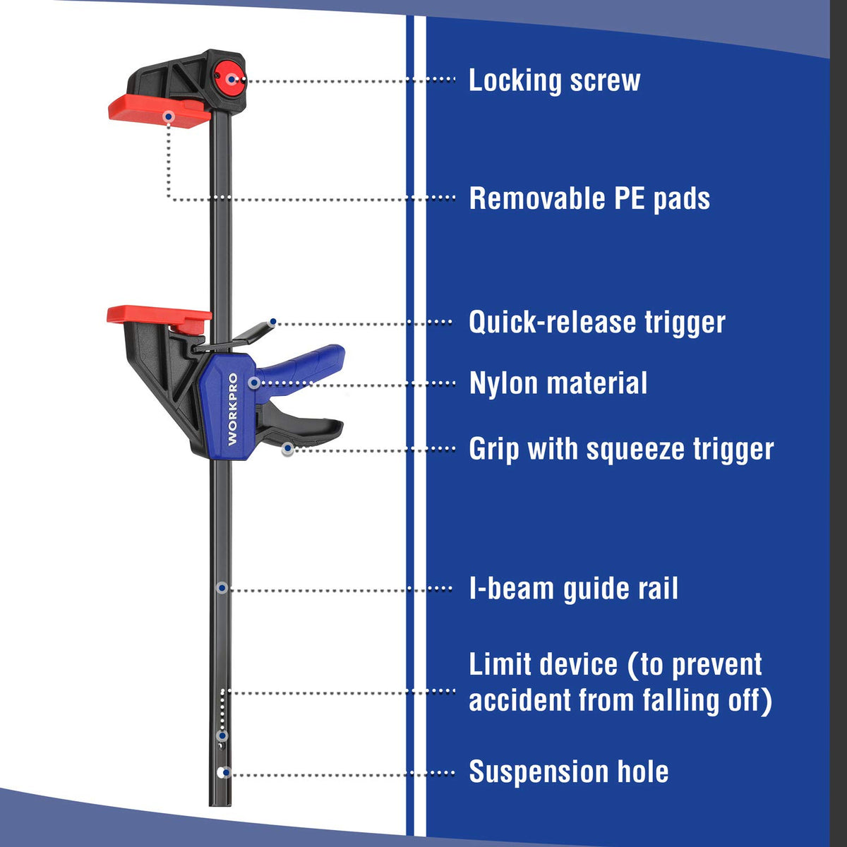 WORKPRO hardened steel bar detail highlights durable construction