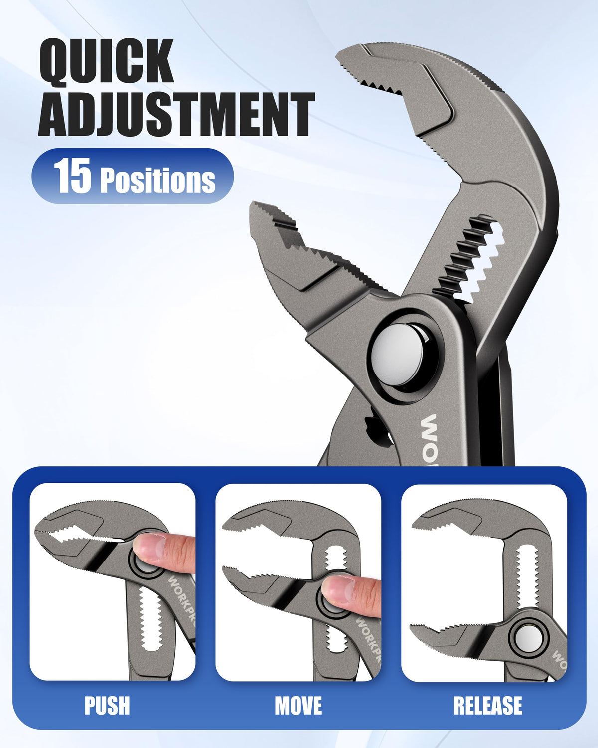 WORKPRO heat-treated steel body ensures durability in tough tasks.