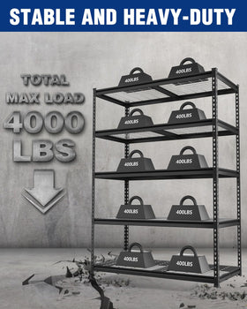 WORKPRO heavy-duty shelving with 4000 lbs capacity supports bulk tools securely.