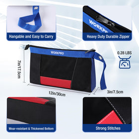 WORKPRO heavy-duty zipper tool bag shown in durable materials