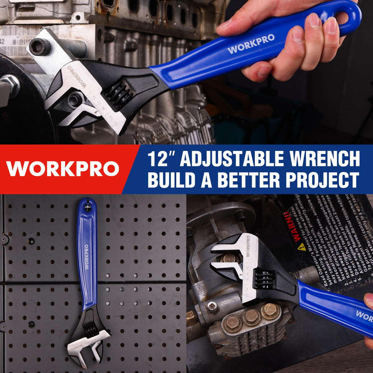 WORKPRO hex jaw design offers stable grip on various fasteners.