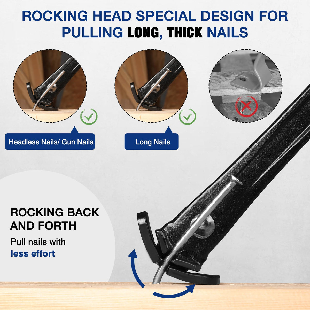 WORKPRO high-leverage design with I-beam handle boosts leverage during demolition tasks.