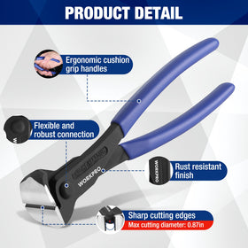 WORKPRO high leverage end cutting nipper illustrating precise wire and nail cuts