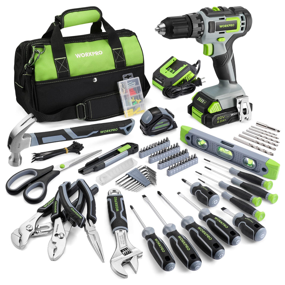 WORKPRO home tool set drill driver ready for quick home repairs and projects.