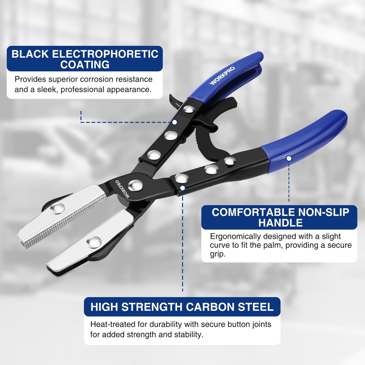 WORKPRO hose pinch-off pliers 10 inch front view reach deeper hoses