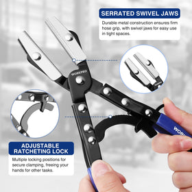 WORKPRO hose pinch-off pliers 8 inch grip detail shows serrated jaws for firm grip