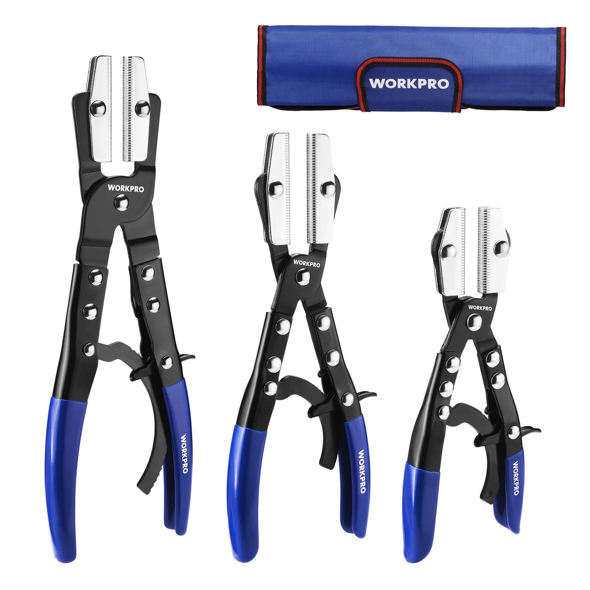 WORKPRO hose pinch-off pliers 8 inch front view for secure clamp in tight spaces