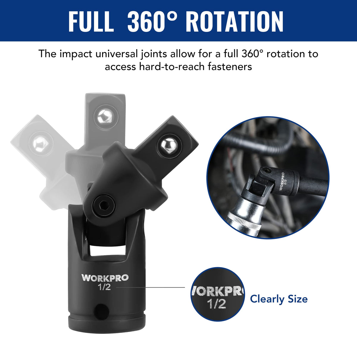 WORKPRO impact socket adapter enables using different drive sizes