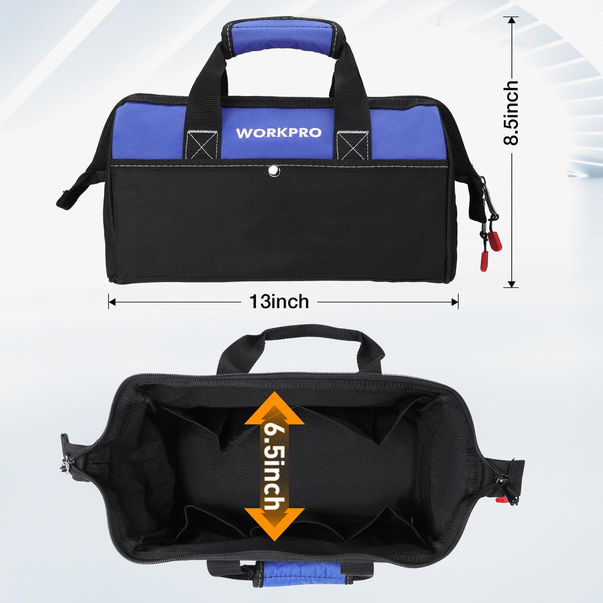 WORKPRO tool bag interior pockets neatly organize tools