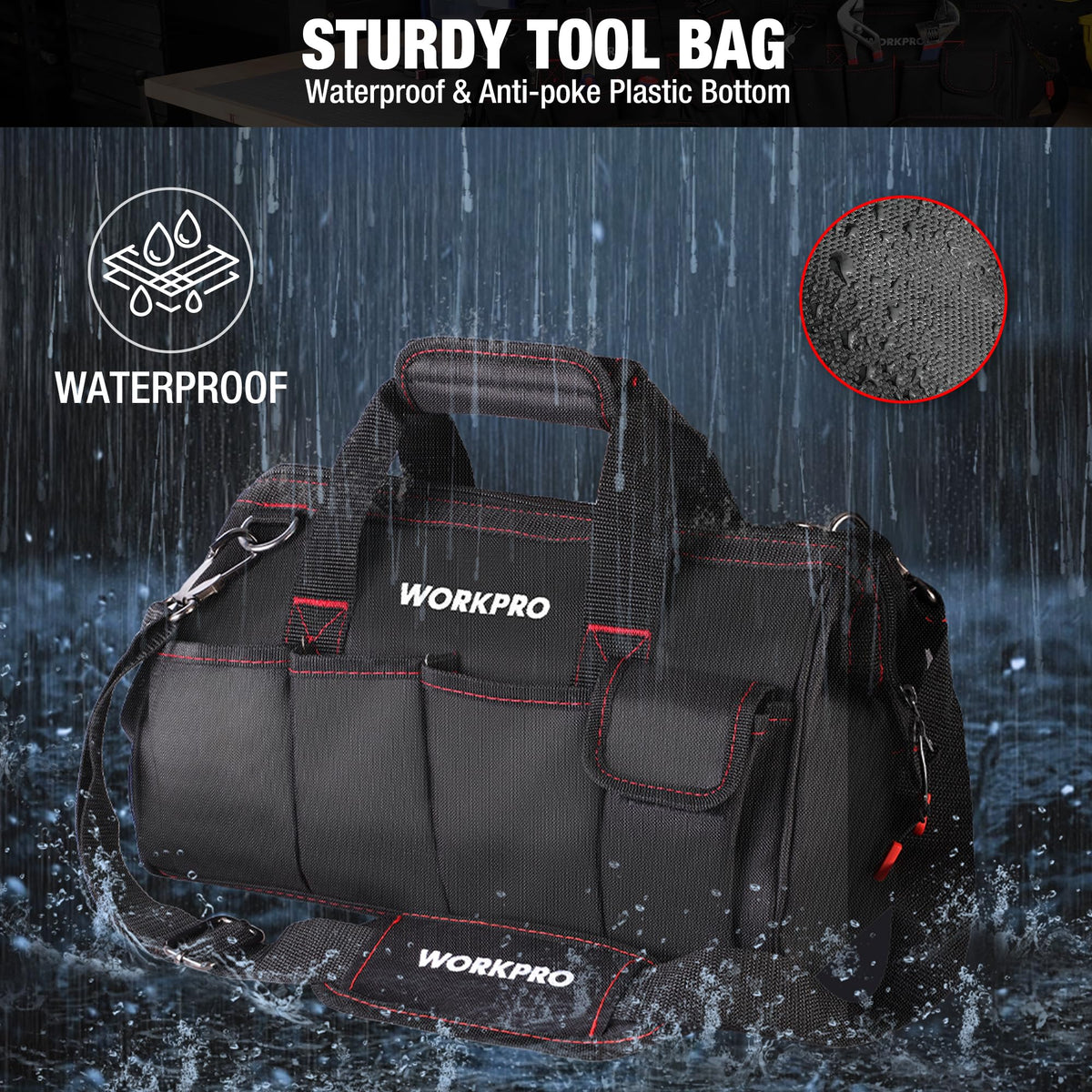 WORKPRO interior pockets organize wrenches and screwdrivers for efficient projects.