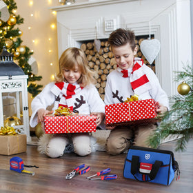 WorkPro Kids Tool Set: blue-storage-bag keeps tools organized and portable.