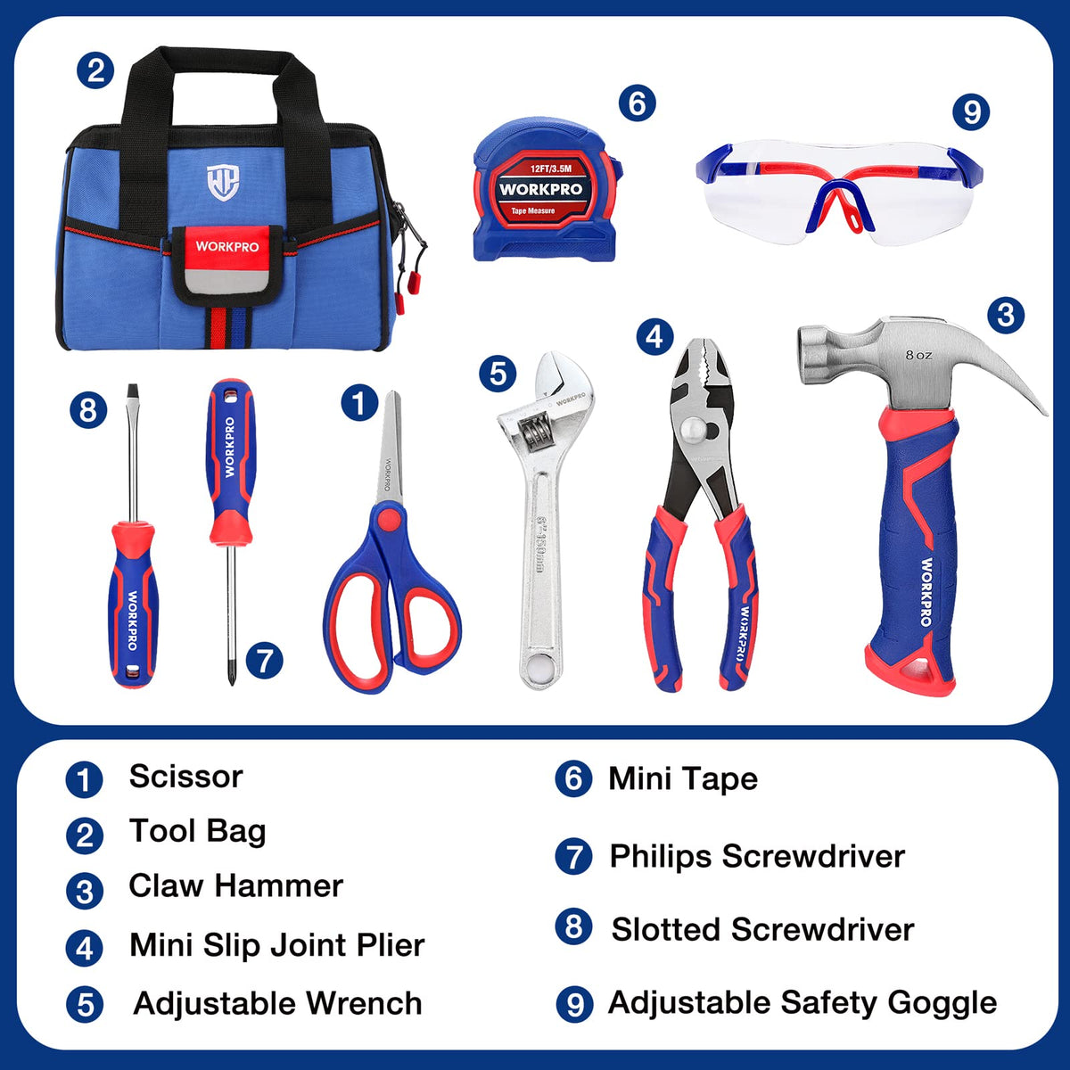 WorkPro Kids Tool Set: slip-joint-plier designed for small projects and durability.