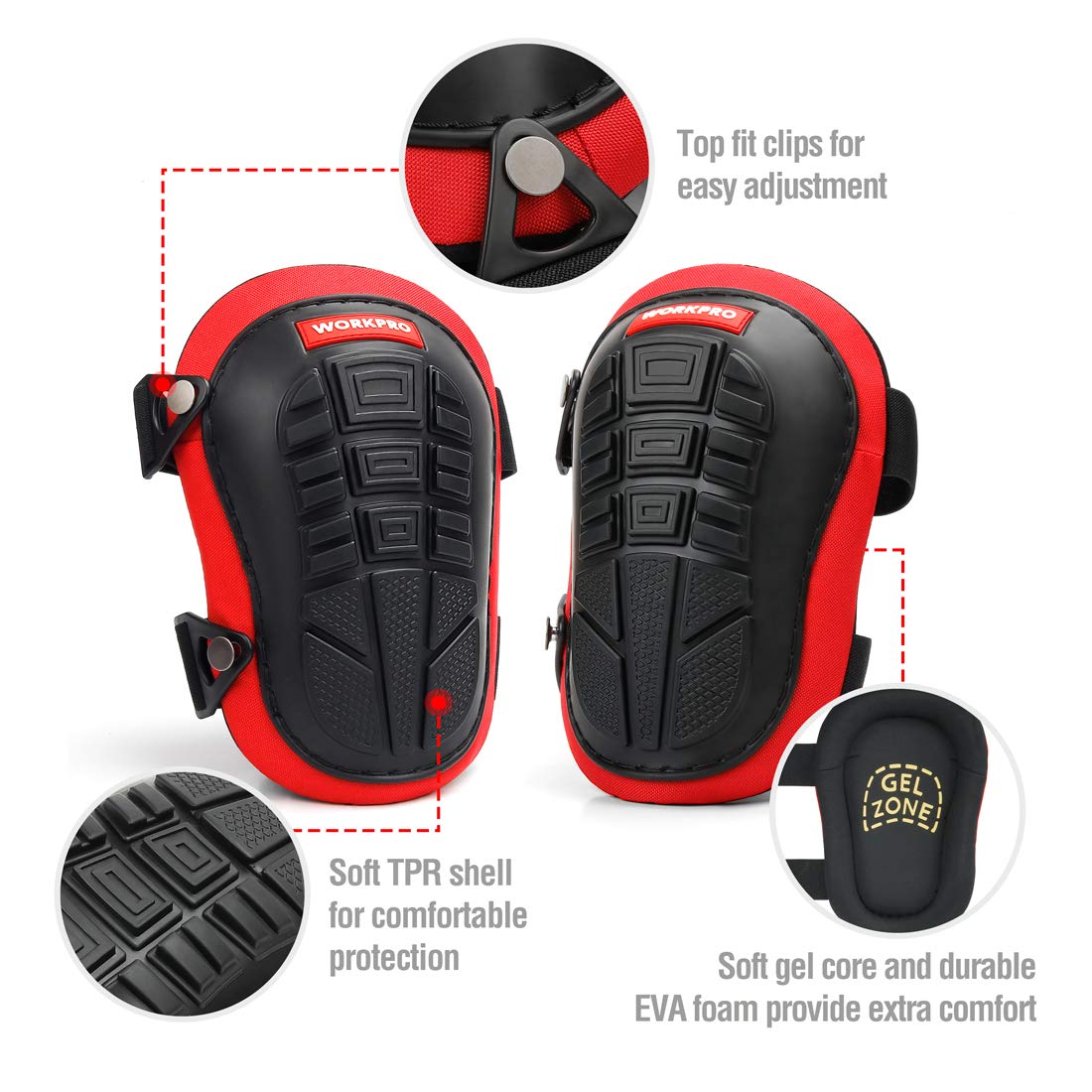 WORKPRO knee pads with EVA padding for lasting cushion.
