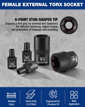 WORKPRO knurled torx sockets for extra grip during turning
