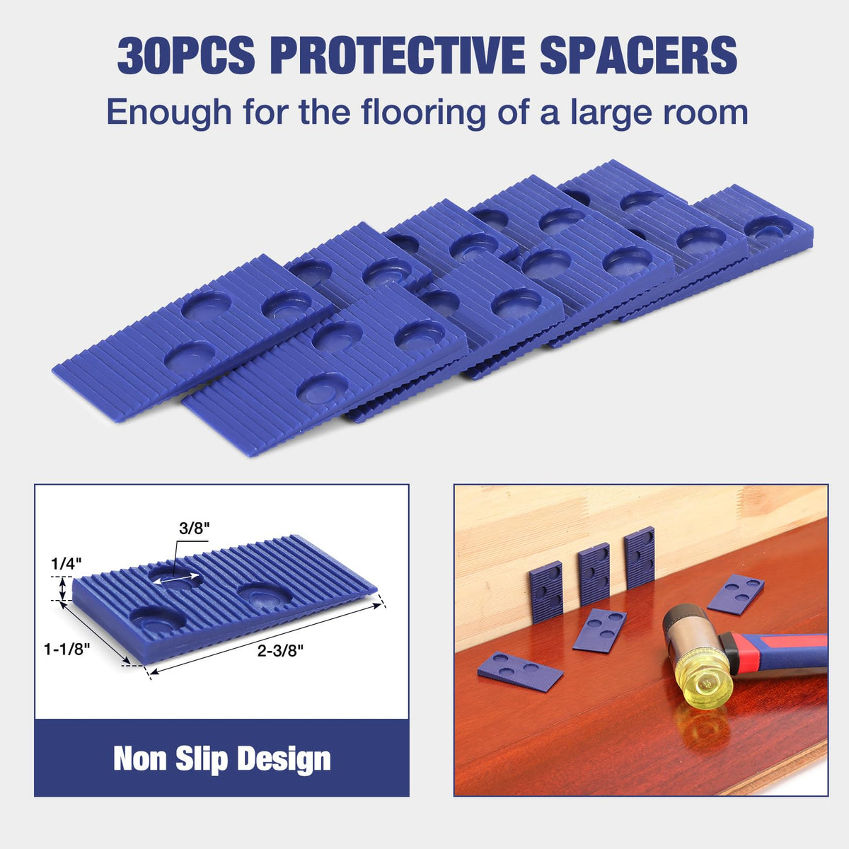 WORKPRO spacers ensure even expansion gaps across the room