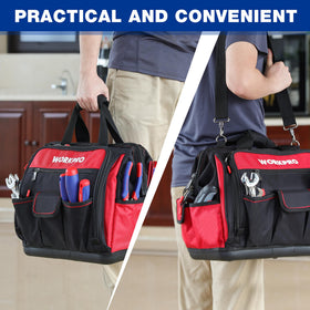 Large center compartment fits power tools and accessories securely