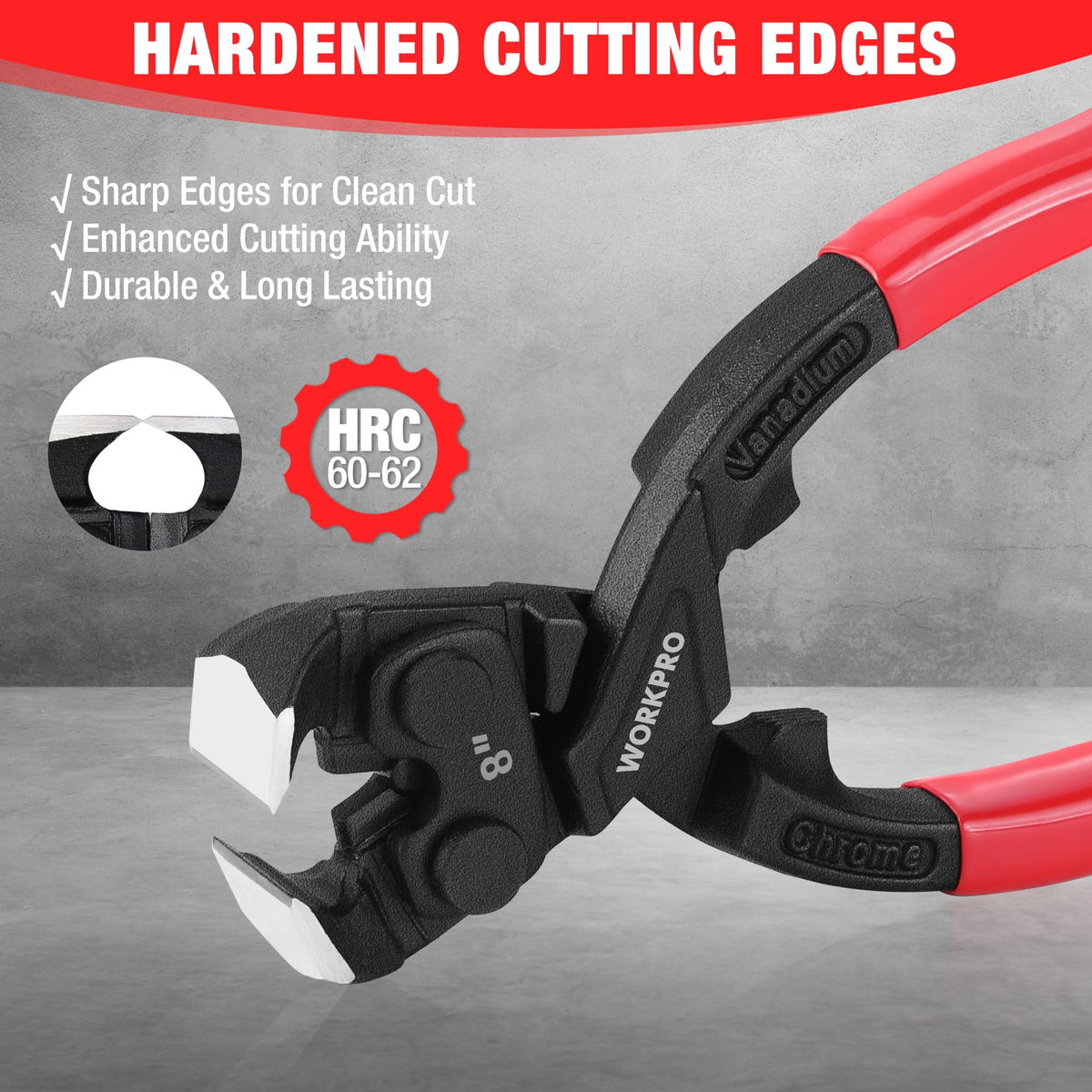 WORKPRO laser-hardened cutting edges for clean, precise cuts.