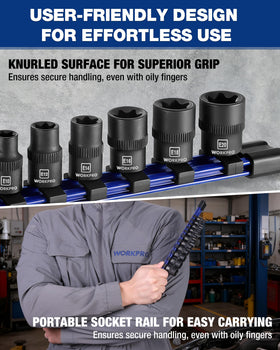 WORKPRO laser-marked torx socket sizes E10 to E20 on 3/8 inch drive