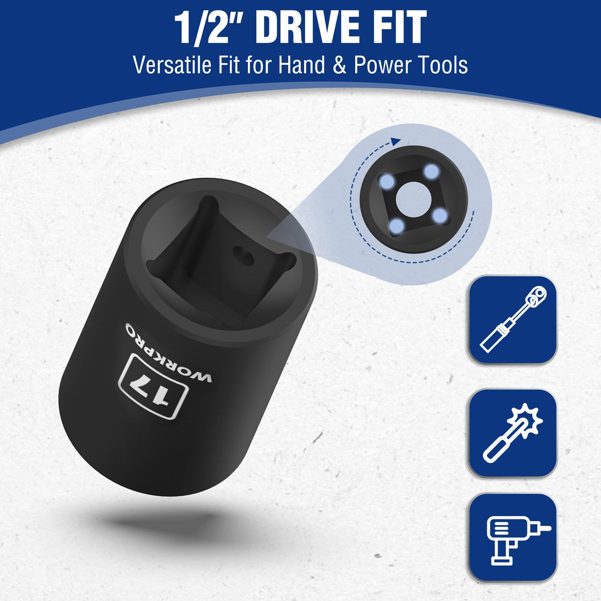 WORKPRO laser markings ensure quick size identification in tough workshop conditions.