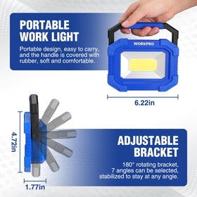WORKPRO LED Work Light with USB-C rechargeable power for easy recharging on the go
