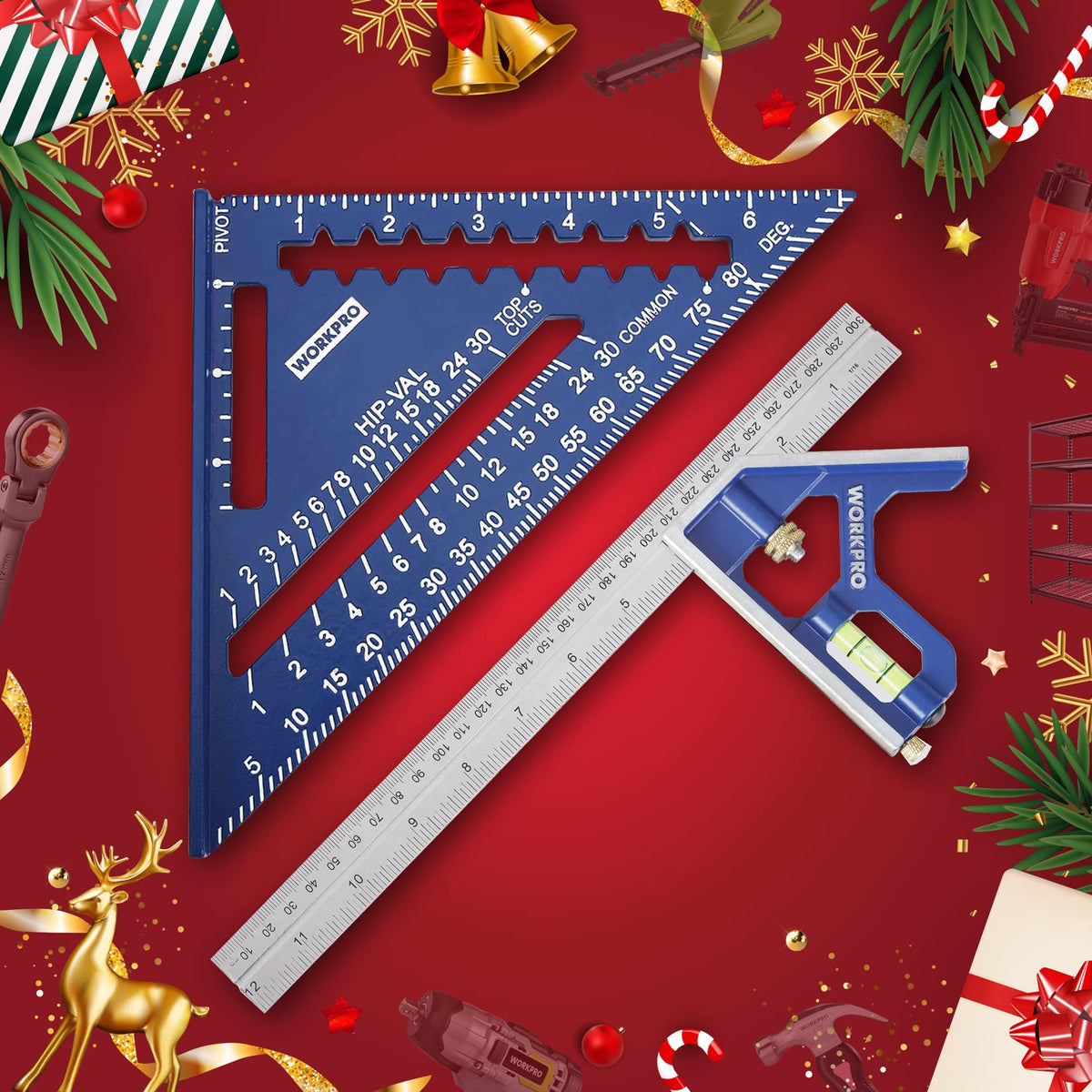 WORKPRO level vial helps quick checks, with a handy scriber.