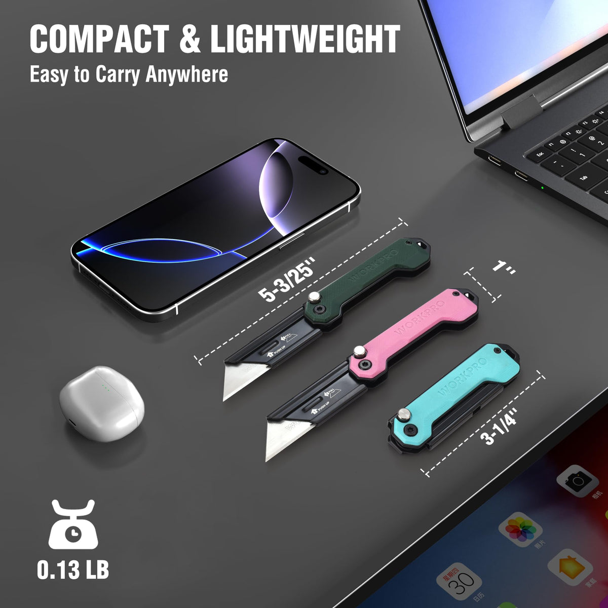 WORKPRO lightweight knife for effortless daily carry, 1.87 oz
