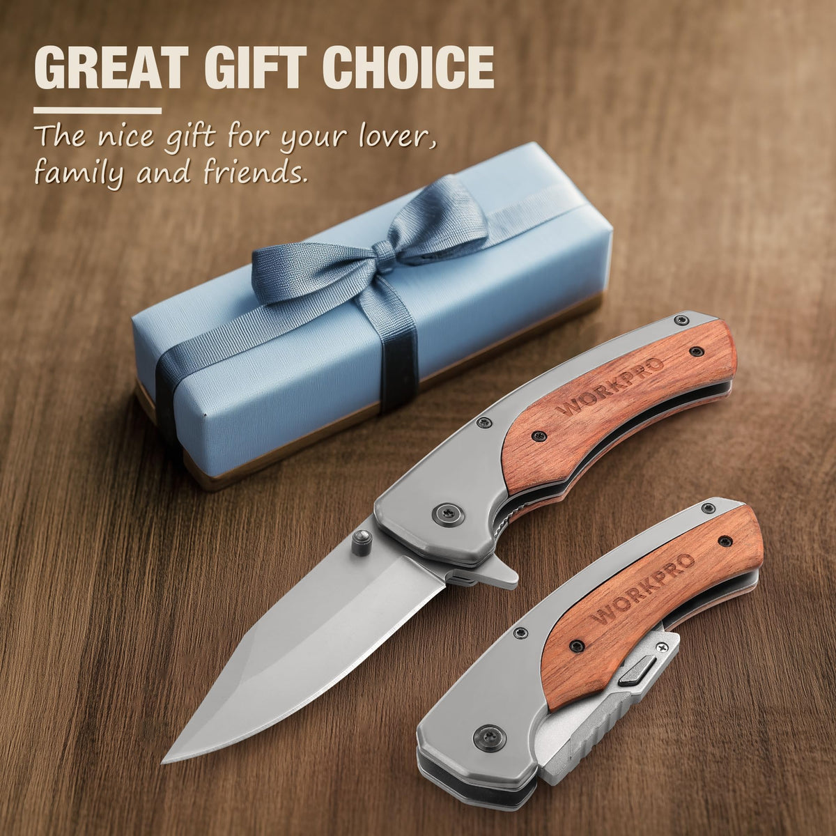 WORKPRO liner lock provides safe operation when opening or closing the blade.