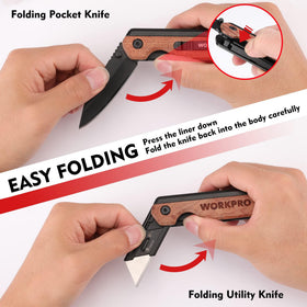 WORKPRO liner lock keeps blade secure during use