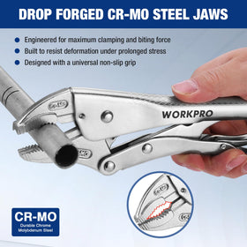 WORKPRO locking pliers 6.5-inch long nose access tight spaces.