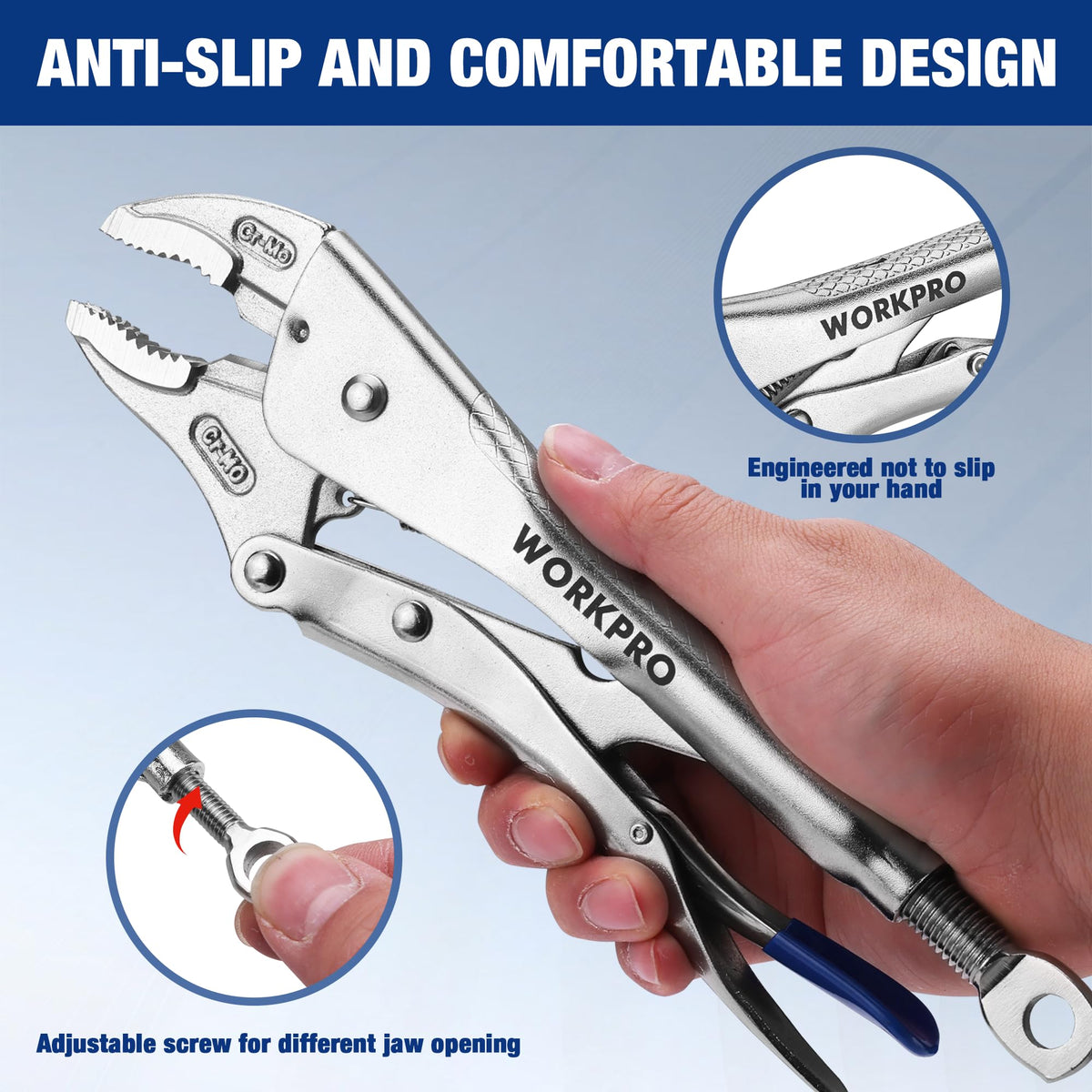 WORKPRO locking pliers 9.5-inch long nose reach tiny components precisely.