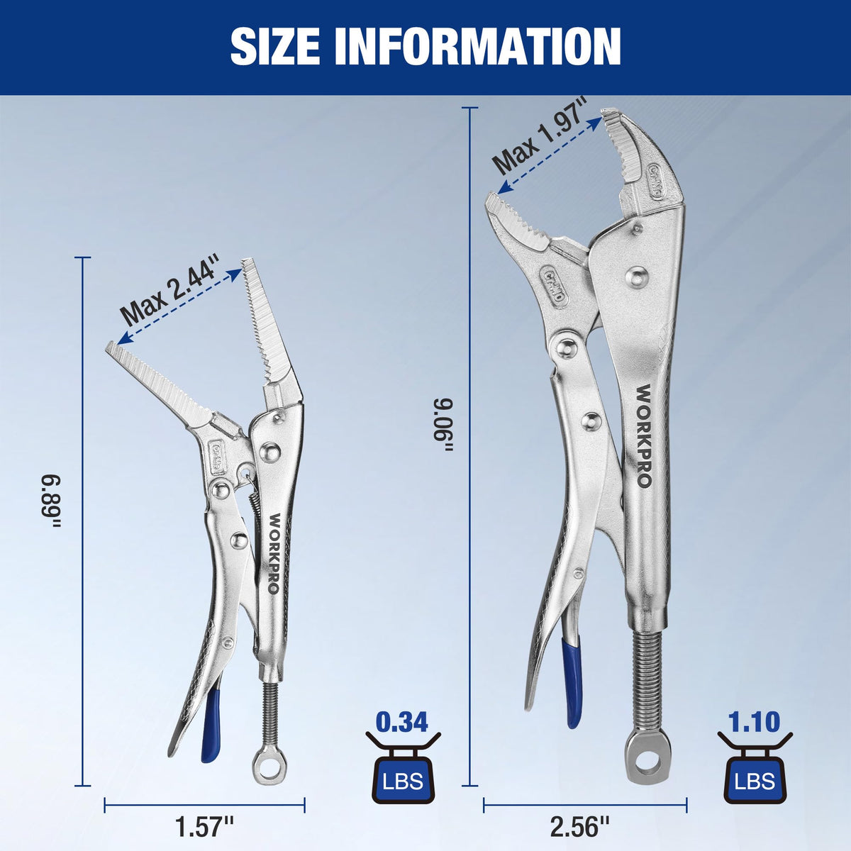 WORKPRO locking pliers with anti-slip diamond-knurl handles for secure grip in oil.